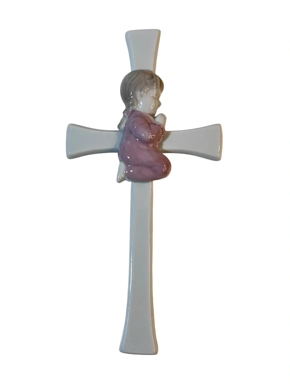 Enesco Porcelain Praying Girl Wall Cross 8x4”